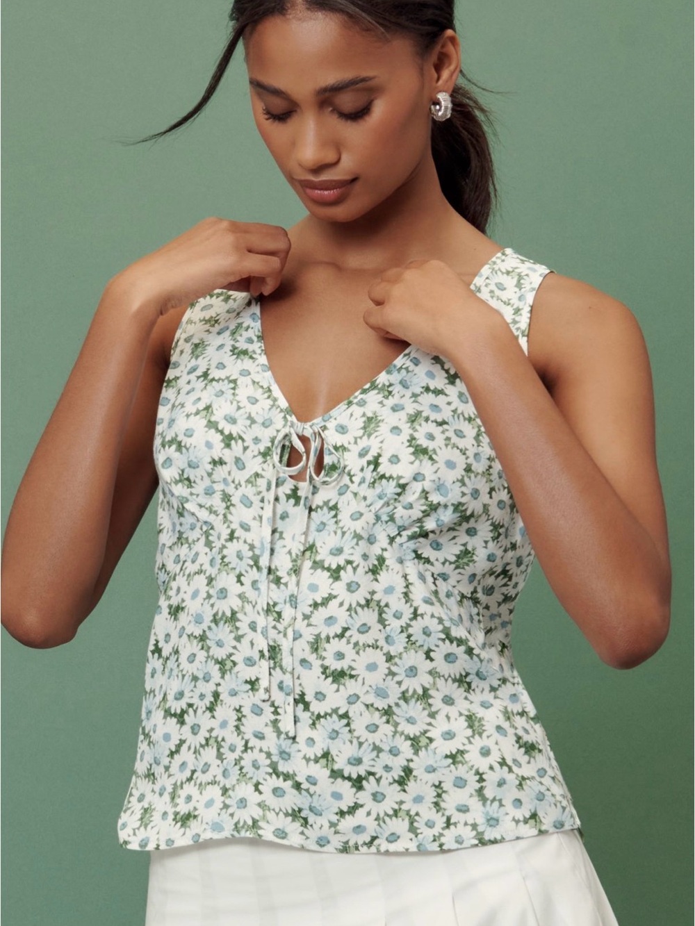 Reformation Miri Tie-Front Floral Tank Top